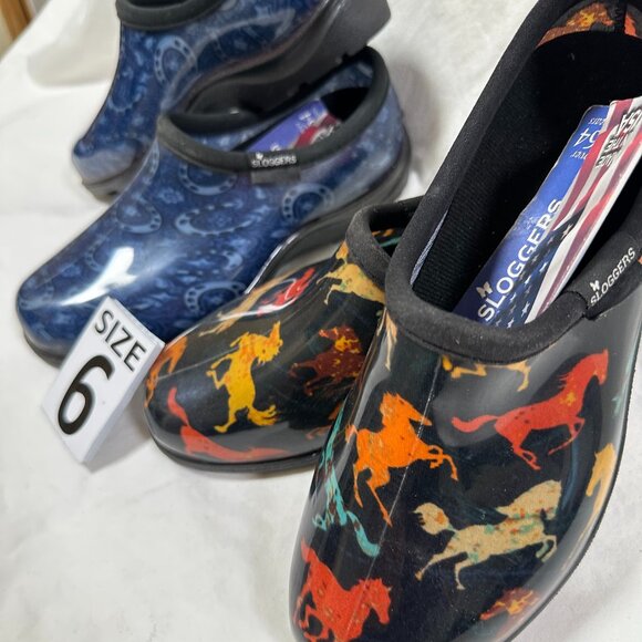 Two for One Price! Sloggers Waterproof Rain Shoes, Blue Horseshoe & Horses Black - Picture 2 of 4